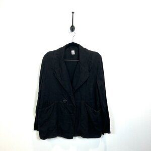 Liv Womens Large Linen Top Black Blazer Oversized Lagenlook Pockets